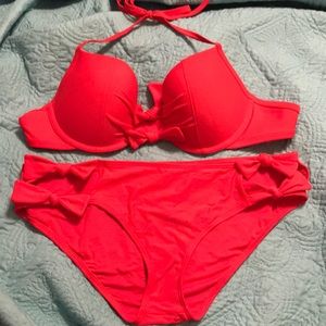 Coral Aerie Bikini with Cute Bows NWOT
